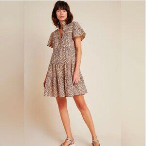 ANTHROPOLOGIE Georgina tiered leopard print shirt dress